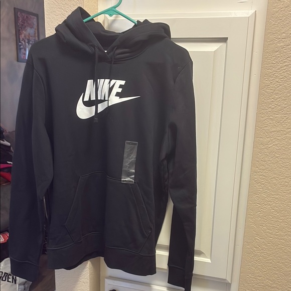 Nike Tops - Nike Black hooded sweatshirt with white logo NWT